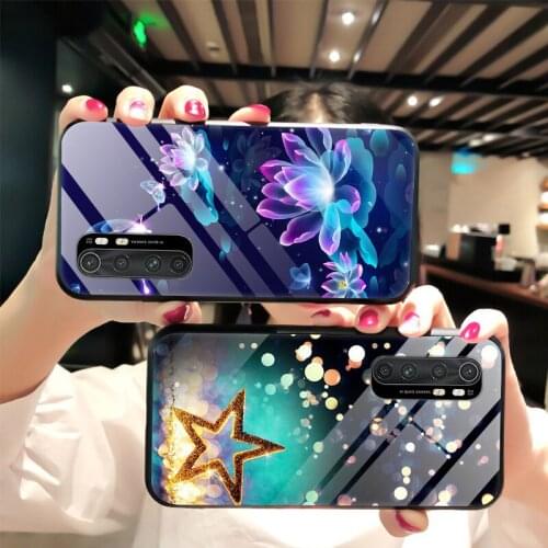 Glass Cover Case For Xiaomi Note 10 Tempered Glass Cover Black Silicone Bumper Phone Case