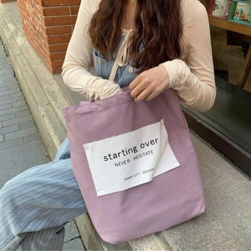 Sweet Canvas Tote Bag Pink Purple Grey Cotton Cloth Shopper Bag Women Letters Print Shoulder Bag Eco Soft Shopping Bag For Girl