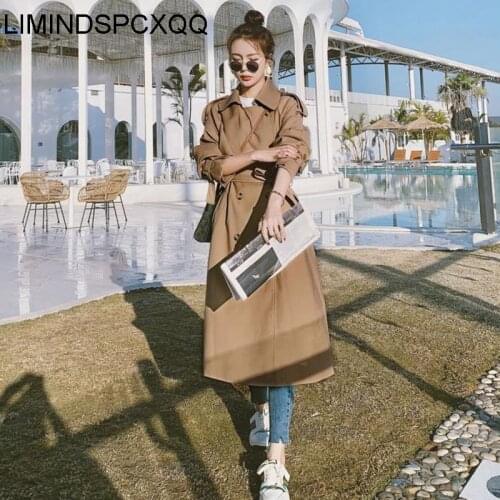 Korean Style Loose Oversized X-Long Womens Trench Coats Double-Breasted Belted Lady Cloak Windbreaker Spring Autumn Outerwear