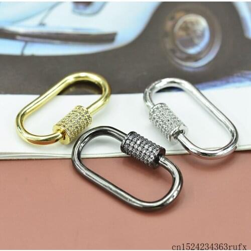 10 Pcs U Shape Clasp Lock Carabiner Pave Oval Shape Screw Clasp Gold Rose Gold Silver Plated Pave Lock
