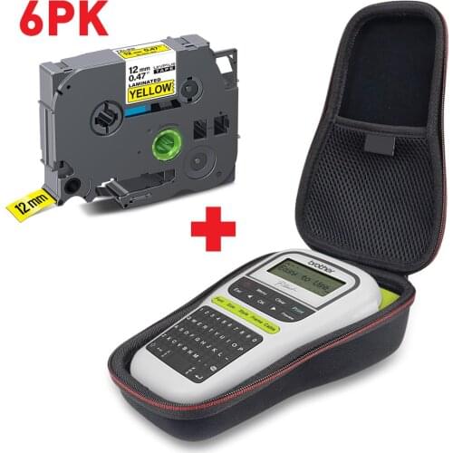 UniPlus 6PK 12mm Label Tape 631 Label Printer Case H110 Hard EVA Box Shockproof Compatible for Brother PTouch PTH110 PTH100 Bag