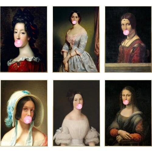 World Famous Painting Wall Art Bubble Gum Funny Canvas Posters and Prints Figure Creative Wall Picture for Living Room Decor