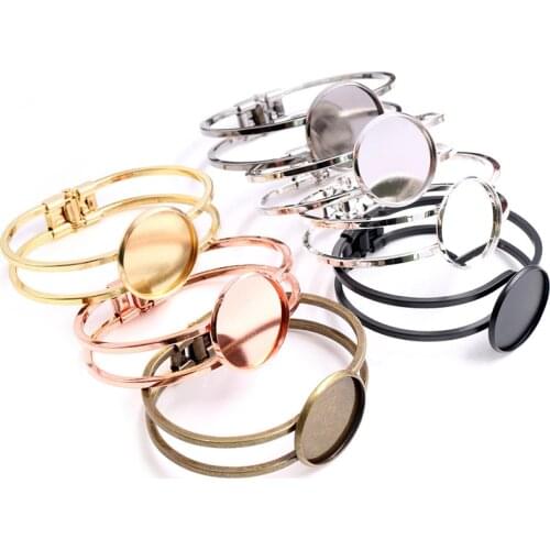 High Quality 20mm Silver Plated Rhodium Bronze Bangle Base Bracelet Blank Findings Tray Bezel Setting Cabochon Cameo