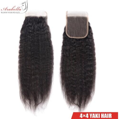 Yaki Closure 4x4 Transparent Lace Closure Brazilian Remy Hair 100% Human Hair Arabella Pre Plucked Lace Closure Bleached Knots