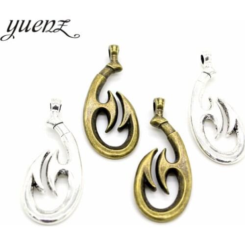 YuenZ 2pcs Antique Silver Plated Fish hook Charms Metal Pendants for Jewelry Making DIY Handmade Craft 51*20*4mm H01
