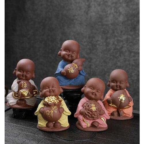 Zen is lovely little monk Wufu ceramic home Bogu frame living room family interior decoration crafts Home Decor
