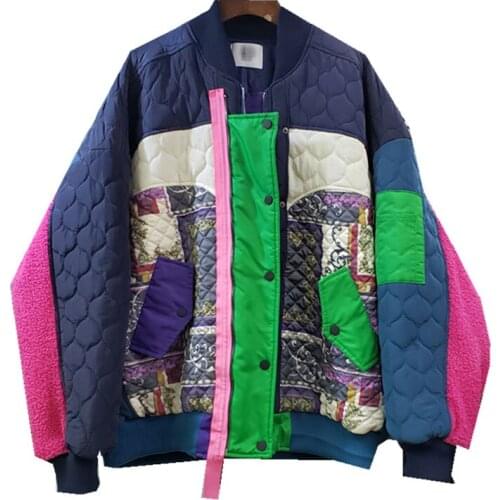 VSUE Women Colorful Patchwork Pocket Elegant Quilted Jacket Chic Warm Winter Button Zipper C0432
