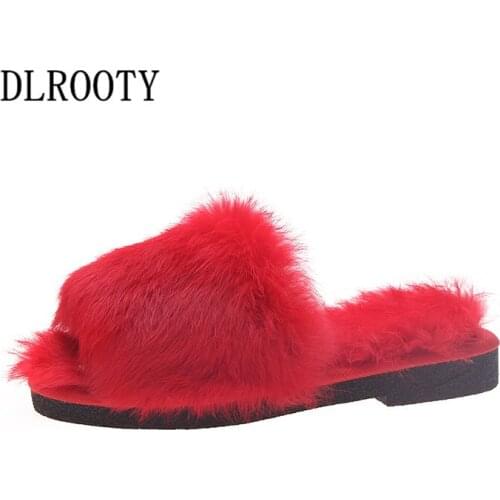 Women Fur Slippers Winter Warm Flip Flops 2018 New Fashion Solid Platform Silent Non-slip Shoes Woman Slides Flat Casual