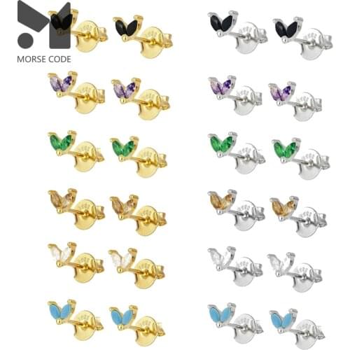 MC 925 Sterling Silver Earrings Dainty 2 Marquise CZ Flower Shaped Stud Earrings for Women Minimalist Earrings Fashion Jewelry