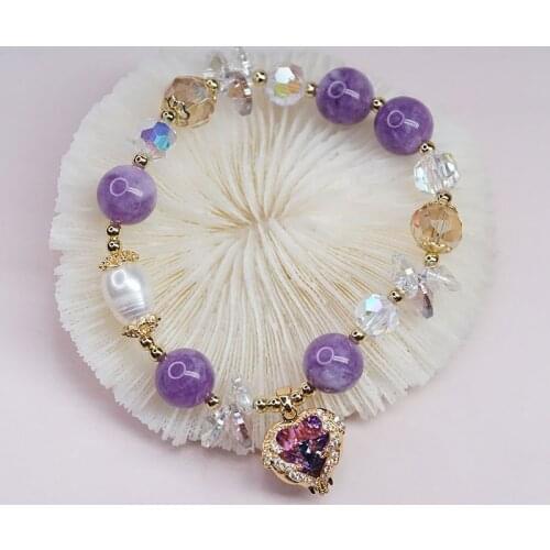 New Arrival Love Heart Zircon Pendant Baroque Pearls Crystal Beaded Strand Bracelets for Women Female Fashion Jewelry YBR500