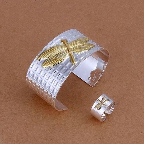 S309 925 Hot Silver Color Jewelry Sets For Women Fashion Jewelry Set Colorful Dragonfly Ring Bangle S309 /apbajgia Batajsaa