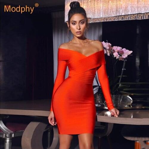 High Quality WomenS Sexy Off-Shoulder Long-Sleeved Backless Red Bodycon Dress 2021 Spring New Club Evening Party Dress Vestidos