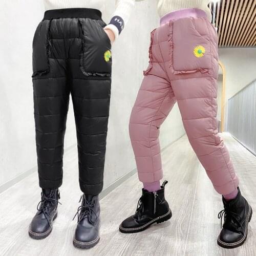Teen Winter Girls Pants Warm Leggings Children Down Cotton-padded Warm Trousers Waterproof Ski Pants Kids Straight Child Clothes