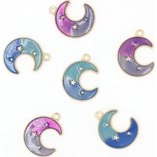 10pcs/lot 23mm Cute Moon Enamel Two-color Star Moon Charms for DIY Earring Jewelry Handmade Headwear accessories Finding XL787