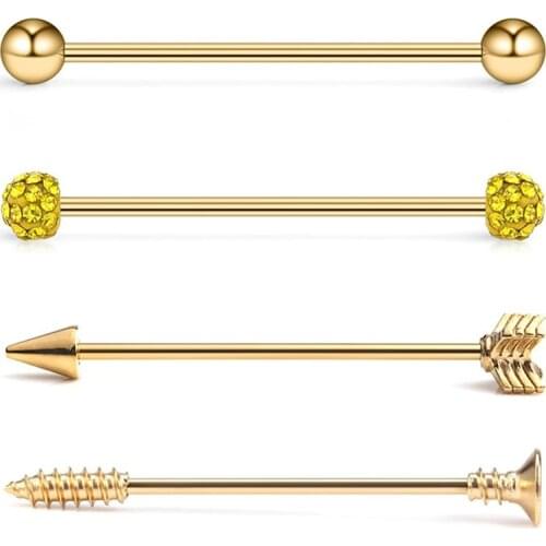 4PCS 14 Gauge Ball Arrow Screw Crystal Ball Industrial Barbell Cartilage Earring Body Piercing Jewelry 1 1/2Inch (38mm)
