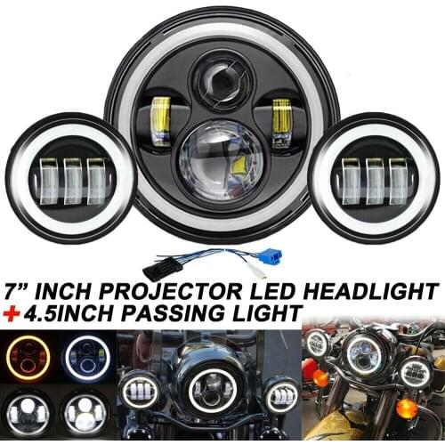 7" Black LED Projector Headlight Halo Passing Lights Fit for Harley Touring Good Quality