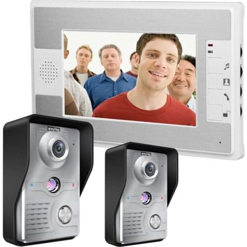 Free Shipping!7inch Color LCD Video Door Phone Doorbell Intercom Kit 2-camera 1-monitor Night Vision