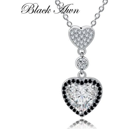 Black Awn Heart Necklaces Pendants 925 Sterling Silver Fine Jewelry Trendy Engagement Necklaces for Women Wedding Pendants PP156