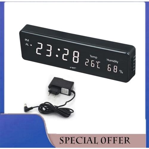 Digital Wall Clock Big LED Digital Wall Alarm Clock with Temperature Humidity Display Home Desk Clocks Calendar Bedside Nixie