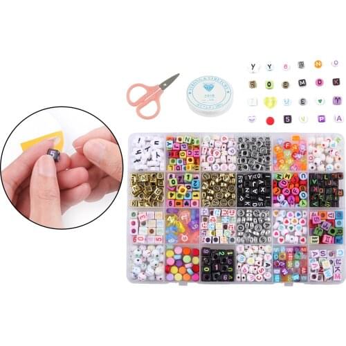 Lots Craft Beads - Acrylic Alphabet Letter Beads, String, Scissor Charms, Assorted Colors Arts Crafting DIY Bracelet Making Kit