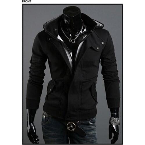 3XL Men Hoodies Sweatshirts Casual Male Zipper Fleece Hoodies Slim Fit Men Hooded Jacket Casual Coat Tops Turn-Down Collar Black