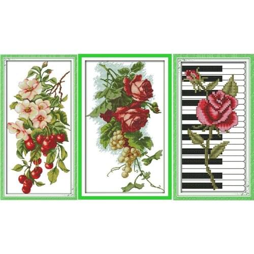Rose on The Piano 11CT14CT Handmade Cross Stitch Kits Printed Pattern Craft DMC On Fabric Sewing Needlework Embroidery Set Decor