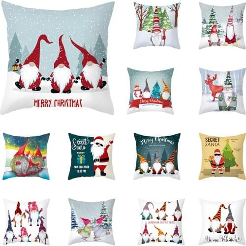 Cartoon Santa Claus Cushion Cover Merry Christmas Living Room Office Sofa Pillow Case Xmas Decorative Throw Pillow Cover 45x45cm