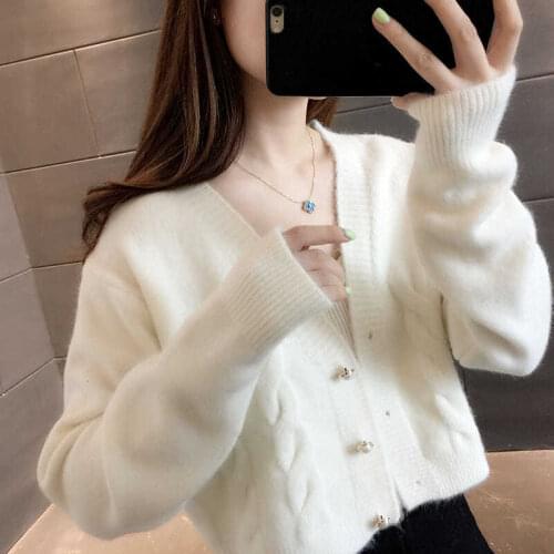 Autumn 2021 new twist college style knit sweater jacket womens autumn and winter wear short loose sweater cardigan