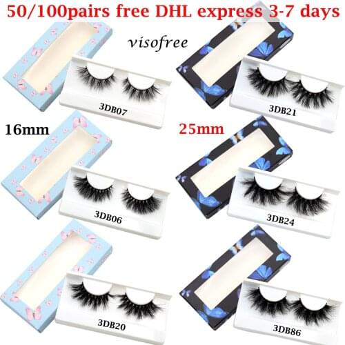 Wholesale Eyelashes 50/100 Pairs Visofree 25mm Lashes Mink Lashes Fluffy Soft Natural Long False Eyelashes Makeup lashes in Bulk