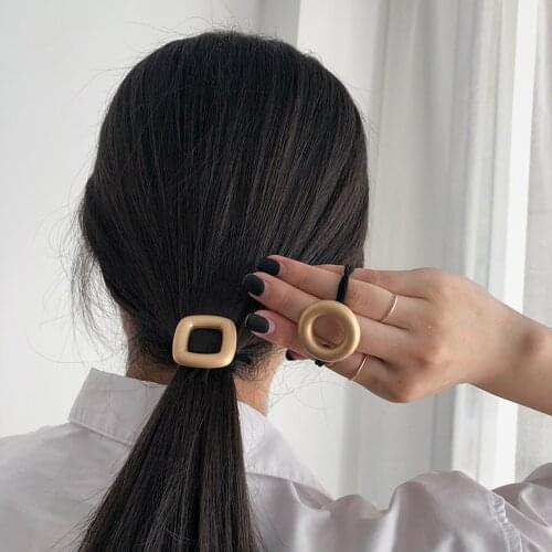 FFLACELL 2020 Vintage Korean Geometric Golden Hair Rubber Bands Headbands Scrunchie Metal Hairwear for Women Girls Party Gifts