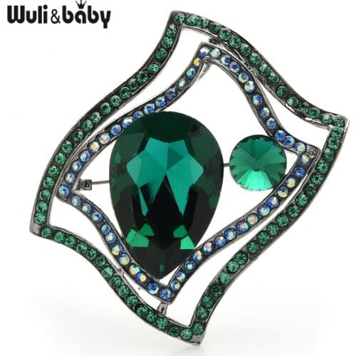 Wuli&baby Waterdrop Flower Brooches Women Crystal 4-color Gemoteric Party Office Brooch Pins Jewelry Gifts