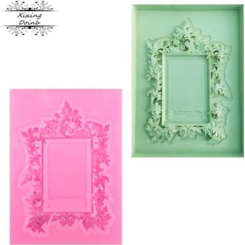 1Pcs European lace photo frame shape silicone soft candy mold cake decorating tool Candy Chocolate Mold