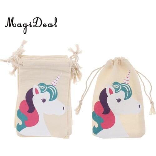 10pcs Unicorn Cotton Linen Sack Jewelry Pouch Drawstring Bag Wedding Favor