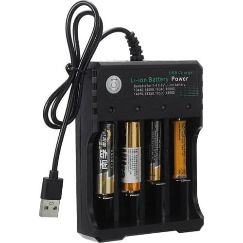 4 slots LCD Battery Charger with USB Cable Suitable for 10440 14500 14650 16340 16650 18350 18500 18650 3.7V Li-ion Battery