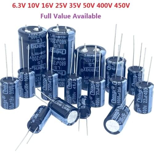 6.3V 10V 16V 25V 35V 50V 400V 450V 1UF 2.2UF 4.7UF 10UF 1000UF 22UF 33UF 47UF 470UF 100UF 220UF Aluminum Electrolytic Capacitor