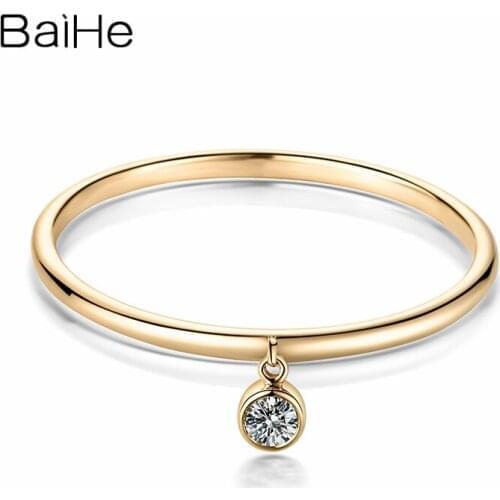 BAIHE Solid 18K Yellow Gold 0.05CT Certified H/SI Round Natural Diamond Wedding Women Trendy Fine Jewelry Beautiful Diamond Ring