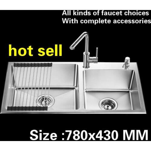 Free shipping Manual double groove kitchen sink 1.2 mm food grade 304 stainless steel standard hot sell 780x430 MM