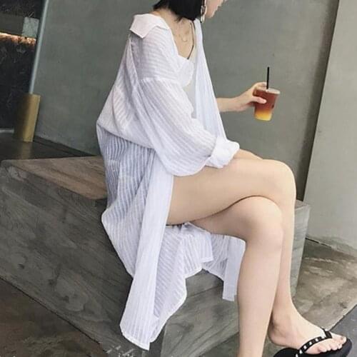 Blouse Women Summer Long-Sleeve Shirt Womens Loose Mid-Length Thin Coat Cardigan Casual Blusas Ropa De Mujer