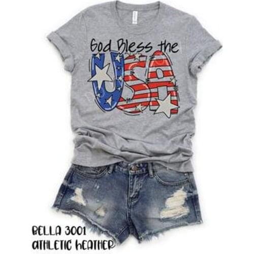 God Bless The USA Fourth of July Christian Shirt Streetwear Harajuku girl Clothing Cotton Shirt O Neck Short Sleeve Top Tees