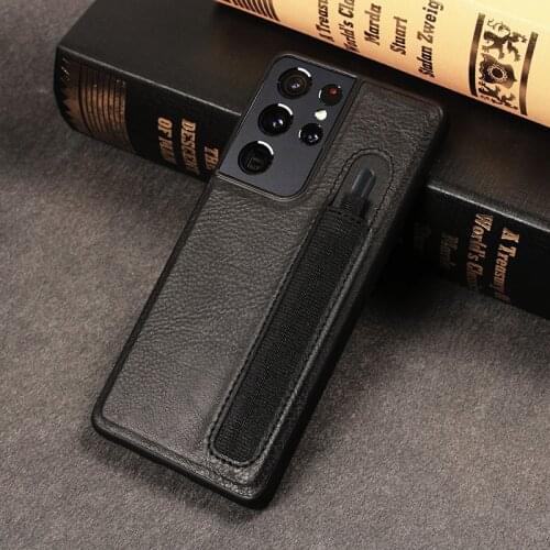 Stylus S-Pen Socket SPen Slot Case For Samsung Galaxy S21 Ultra S21U G9980 G998U G998D Leather Back Cover With Pocket Holder