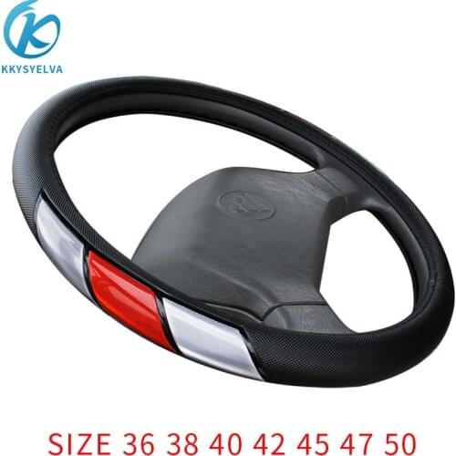 KKYSYELVA Reflective leather Steering Wheel Covers for Car Bus Truck 36 38 40 42 45 47 50cm Diameter Auto Steering-wheel cover