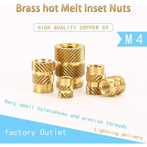 SL-type Double Twill Knurled Brass Injection Nut Brass Hot Melt Inset Nuts Heating Molding Copper Thread Inserts Nut M4 20Pcs