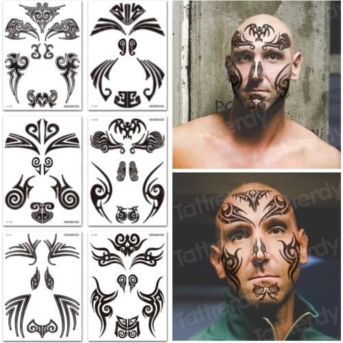Geometric temporary face tattoo waterproof fake black henna tattoo for men boys tribal tattoo designs makeup party decal sticker