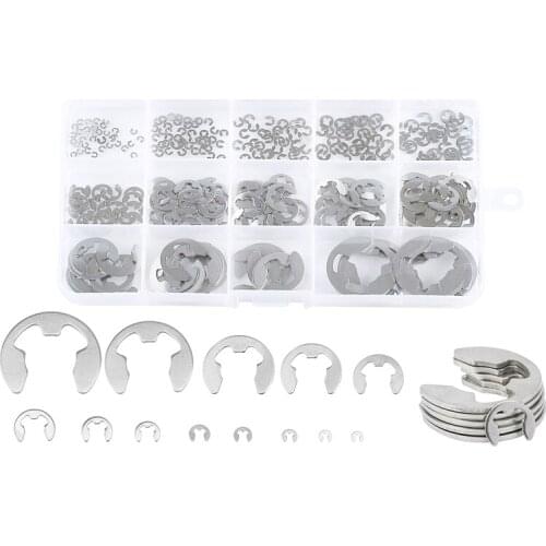 GTBL 290Pcs/Set E Clip Circlip Washer Assortment Kit Stainless Steel 1.2-15 mm External Retaining Ring Clip for Pulleys Shaft
