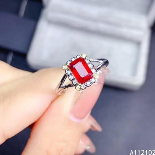 KJJEAXCMY fine jewelry 925 sterling silver inlaid natural ruby Girls' popular Chinese style new burnt gem square ring support te