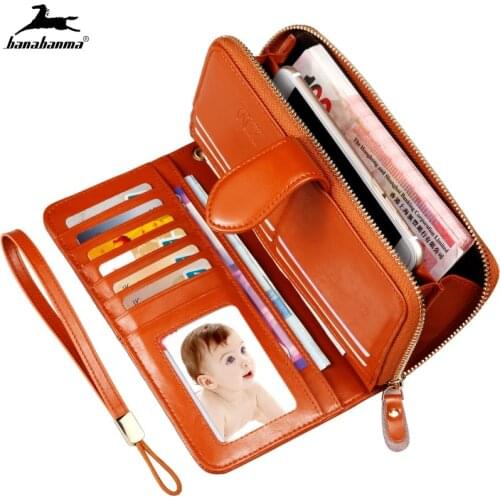 Womens wallet carteira feminina oil wax skin women clutch zipper sac femme money bag Compartment mujer female portfel damski