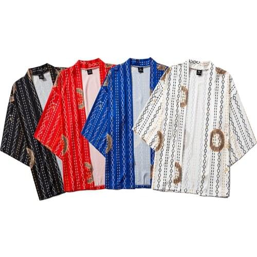 M-XXL 2020 Fashion Balck Red Blue White Loose Summer Beach Cardigan Men Women Harajuku Japanese Kimono Style Tops Asian Clothes