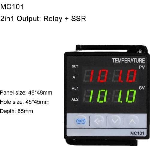 MC101 2 in 1 Relay + SSR Output PID Thermostat Temperature Controller ℃/℉ for Universal Input K,E,J Thermocouple Pt100 85-265VAC