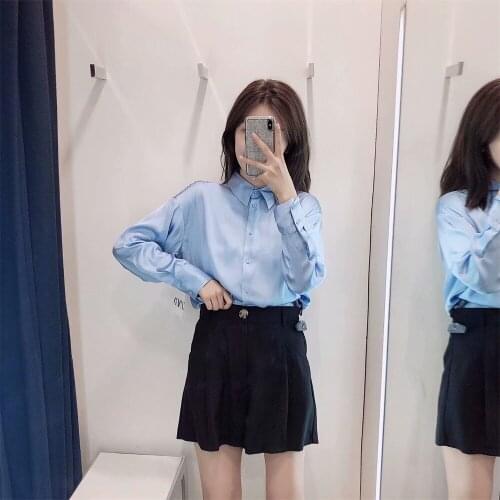 Fashion Casual Tops Fall 2021 Solid Color t Shirt Womens Wear New Pastoral Loose Satin Shirt
