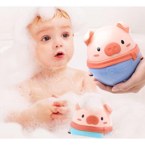 Cartoon Round Soft Tumbler Pig Toys Baby ABS Rattle Teeth Bite Toy for Toddler Bathing Teether Training Tumbler Pig Toys Gifts